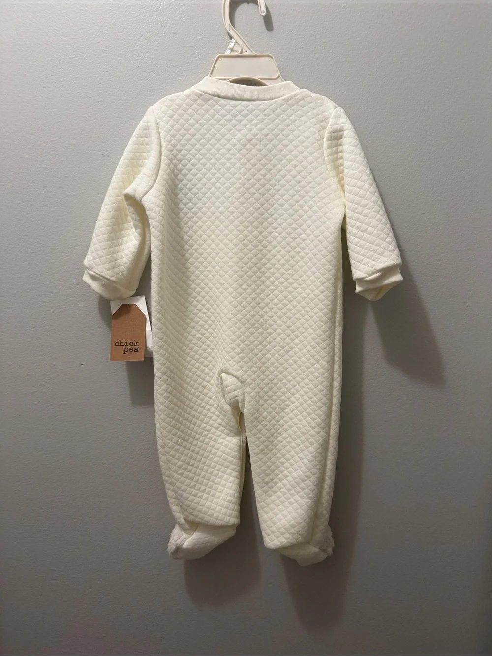 chick pea Cream Quilted Footed Baby Pajama with Reindeer Face